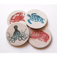 Untersetzer, Krabbe, Karabiner, Krake, Schildkröte, Strandhaus Dekor, Hostess Geschenk, Geschirr, Untersetzer Für Strandhaus, Kork | 5221 von KellysMagnets