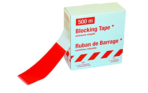 Absperrband rot/weiß schraffiert Flatterband in Spenderbox mit Abrollvorrichtung Maße (BxL): 8,0 cm x 500,0 m, Folienstärke: 35µ witterungsbeständig, beidseitig bedruckt, extrem reißfest PE-Folie von Kelmaplast