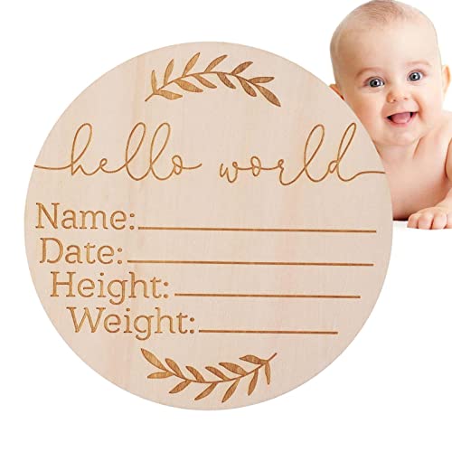 Schild zur Ankündigung der Geburt – Holzschild für Neugeborene, für Krankenhaus, Hello World Neugeborenen-Schild, Baby-Name, Ankündigungsschild für Foto-Requisite, Babyparty, Kinderzimmer-Geschenk von Keloc