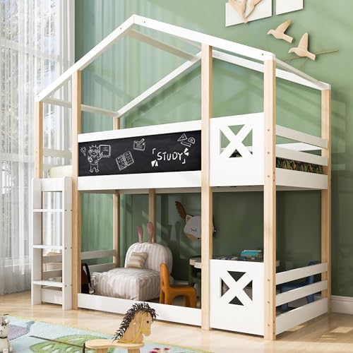 Baumhaus Kinderbett 90x200cm mit Leiter, Hochbett für Kinder, 2X Lattenrost, Natur & Weiß Baumhaus Kinderbett 90x200cm mit Leiter, Hochbett für Kinder, 2X Lattenrost, Natur & Weiß von Kelodan