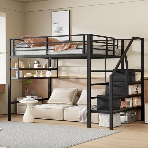 Hochbett 140x200cm Mit Einlegeböden Stauraumleiter Freiraum Zum Verkleiden Geländer Ohne Matratze Schwarz von Kelodan
