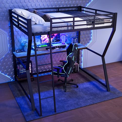 Hochbett 140x200cm Mit LED-Leuchten Computerkonsolenablage Schreibtisch Steckdose+USB Geländer Treppe ohne Matratze Schwarz Hochbett 140x200cm Mit LED-Leuchten Computerkonsolenablage Schreibtisch Steckdose+USB Geländer Treppe ohne Matratze Schwarz von Kelodan