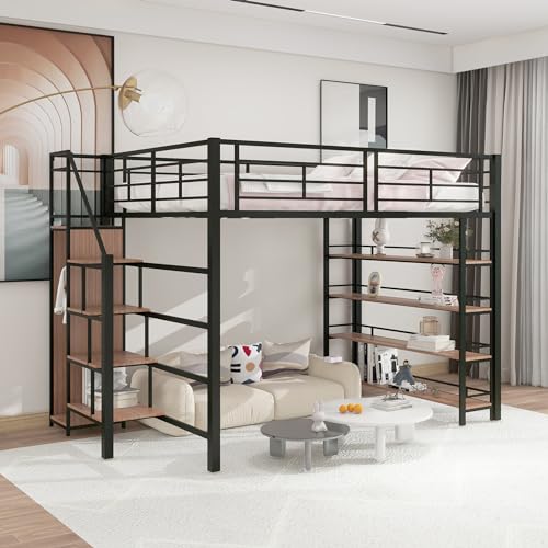 Kelodan 140x200 Hochbett mit Sicherheitstreppe Stauraum kleinem Kleiderschrank Einlegeböden hohes Zaundesign Einzelbett Jugendbett schwarz von Kelodan