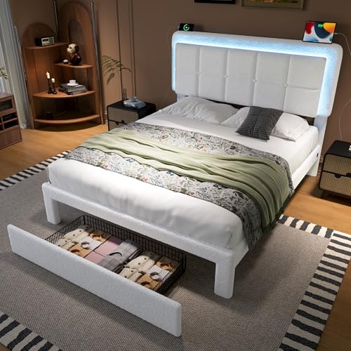 Kelodan Bettgestell 160x200cm mit Teddy-Samtbezug, Rahmen aus Eisen und Holz, verstellbares Kopfteil, verstellbares Stimmungslicht, USB-Anschluss, modernes Bettgestel Kelodan Bettgestell 160x200cm mit Teddy-Samtbezug, Rahmen aus Eisen und Holz, verstellbares Kopfteil, verstellbares Stimmungslicht, USB-Anschluss, modernes Bettgestel von Kelodan