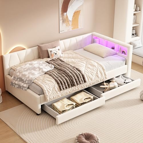 Kelodan Daybett 90x200cm Tagesbett Schlafsofa Mit Ablagefach USB Typ C Fernbedienung LED-Umgebungslicht Zwei Schubladen Lattenrost Ohne Matratze Leinen Beige Kelodan Daybett 90x200cm Tagesbett Schlafsofa Mit Ablagefach USB Typ C Fernbedienung LED-Umgebungslicht Zwei Schubladen Lattenrost Ohne Matratze Leinen Beige von Kelodan