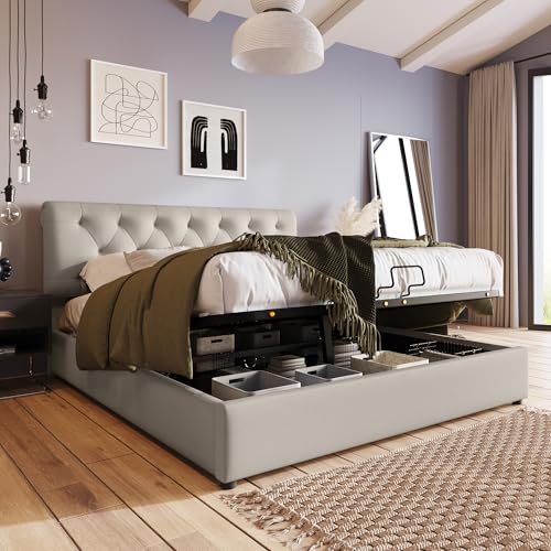 Kelodan Doppelbett 160x200cm Hydraulisch Polsterbett Verstellbares Kopfteil Bett mit Lattenrost aus Metallrahmen Modernes Bettgestell mit Stauraum Natürlich Kelodan Doppelbett 160x200cm Hydraulisch Polsterbett Verstellbares Kopfteil Bett mit Lattenrost aus Metallrahmen Modernes Bettgestell mit Stauraum Natürlich von Kelodan