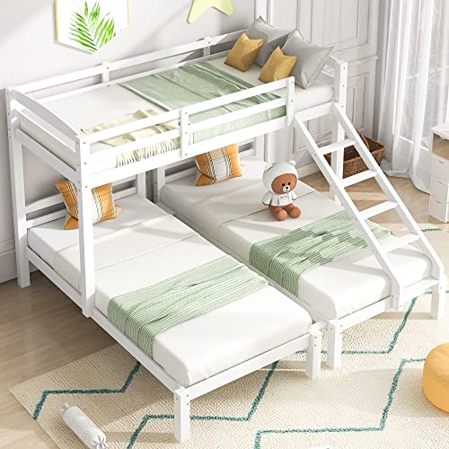 Kelodan Dreierbett 90x200cm Weiß Mit Seitenleiter Ohne Matratze Für Kinder Jugendliche von Kelodan
