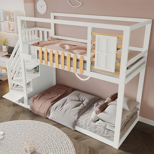 Kelodan Etagenbett massivem Kiefernholz Treppe Fenster Regalkasten 90x200 Kinderbett Schließfächer Fallschutzgitter Weiß Kelodan Etagenbett massivem Kiefernholz Treppe Fenster Regalkasten 90x200 Kinderbett Schließfächer Fallschutzgitter Weiß von Kelodan