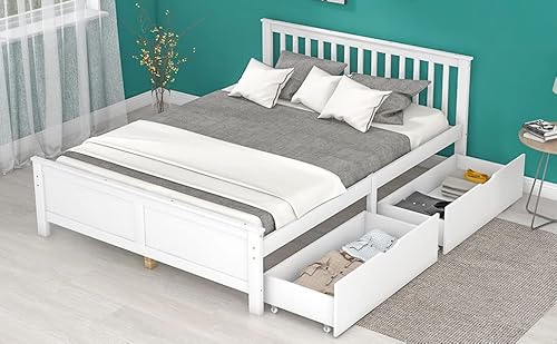 Kelodan Holzbett 140x200cm, Doppelbett, Jugendbett, Erwachsenenbett, mit Schubladen zur Aufbewahrung, Rahmen aus Kiefernholz, weiß Kelodan Holzbett 140x200cm, Doppelbett, Jugendbett, Erwachsenenbett, mit Schubladen zur Aufbewahrung, Rahmen aus Kiefernholz, weiß von Kelodan