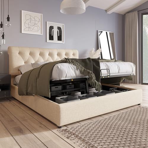 Kelodan Hydraulisch Doppelbett 160x200cm Verstellbares Kopfteil Bett mit Lattenrost aus Metallrahmen Modernes Bettgestell mit Stauraum Natürlich Ohne Matratze Kelodan Hydraulisch Doppelbett 160x200cm Verstellbares Kopfteil Bett mit Lattenrost aus Metallrahmen Modernes Bettgestell mit Stauraum Natürlich Ohne Matratze von Kelodan