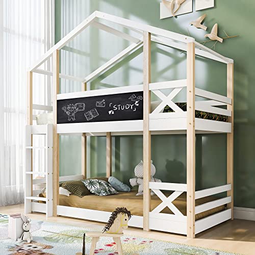 Kelodan Kinderbett 90x200cm Baumhaus mit Leiter Hochbett für Kinder 2X Lattenrost Natur & Weiß Kelodan Kinderbett 90x200cm Baumhaus mit Leiter Hochbett für Kinder 2X Lattenrost Natur & Weiß von Kelodan