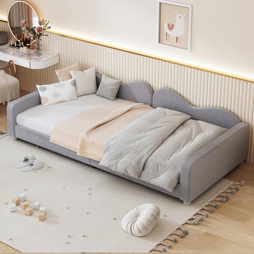 Kelodan Kinderbett Polsterbett 90x200cm Schlafsofa Bettgestell Teddystoff Multifunktionales weiches Bett mit Rückenlehne und Armlehnen Jugendbett Gästebett Grau Kelodan Kinderbett Polsterbett 90x200cm Schlafsofa Bettgestell Teddystoff Multifunktionales weiches Bett mit Rückenlehne und Armlehnen Jugendbett Gästebett Grau von Kelodan