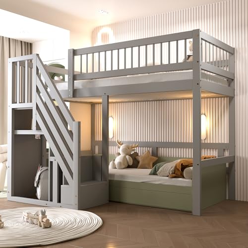 Kelodan Massivholzbett 90x200cm Grau - Mit Treppe und Aufbewahrungsschrank - Kinderbett Jugendbett Einzelbett Hohe Ausführung Massivholzrahmen Kelodan Massivholzbett 90x200cm Grau - Mit Treppe und Aufbewahrungsschrank - Kinderbett Jugendbett Einzelbett Hohe Ausführung Massivholzrahmen von Kelodan