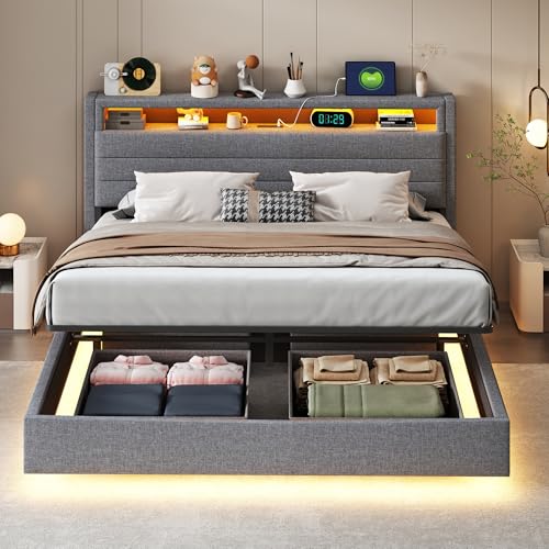 Kelodan Polsterbett 160x200cm Hydraulisches Schwebender Bettrahmen mit Stauraum Multifunktionales mit USB-Steckdose und LED-Licht Wendekopfteil Leinen grau Kelodan Polsterbett 160x200cm Hydraulisches Schwebender Bettrahmen mit Stauraum Multifunktionales mit USB-Steckdose und LED-Licht Wendekopfteil Leinen grau von Kelodan