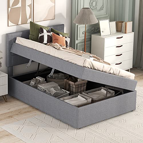 Kelodan Polsterbett 90x200 Einzelbett Lattenrost Metallrahmen Großer Stauraum Ohne Matratze Grau Kelodan Polsterbett 90x200 Einzelbett Lattenrost Metallrahmen Großer Stauraum Ohne Matratze Grau von Kelodan