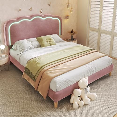 Kelodan Polsterbett LED Doppelbett 140x200cm, Verstellbares Kopfteil mit Lattenrost, Gepolstertes Bett in Rosa, Bettrahmen Jugendbett für Schlafzimmer Gästezimmer-Samt Kelodan Polsterbett LED Doppelbett 140x200cm, Verstellbares Kopfteil mit Lattenrost, Gepolstertes Bett in Rosa, Bettrahmen Jugendbett für Schlafzimmer Gästezimmer-Samt von Kelodan