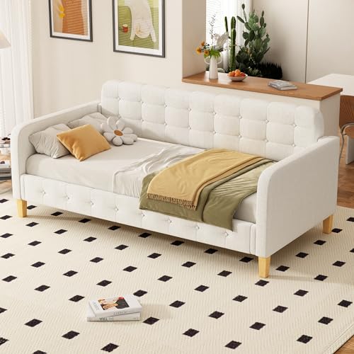 Kelodan Sofabett 90 * 200cm, Tagesbett, Knopfnagelverzierung, einfach und stilvoll, Beige von Kelodan