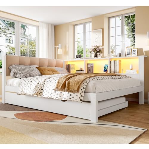 Kelodan Tagesbett 140x200cm Schlafsofa Einzelbett Ohne Matratze ausziehbares mit dimmbarer LED-Leiste praktisches Regal USB-Anschluss Kiefernholz Weiß Kelodan Tagesbett 140x200cm Schlafsofa Einzelbett Ohne Matratze ausziehbares mit dimmbarer LED-Leiste praktisches Regal USB-Anschluss Kiefernholz Weiß von Kelodan