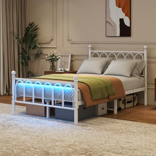Metall-Bettrahmen 120x200cm Vintage Kopf und Fußplatte USB-Ladestation LED Heavy Duty Stahl Slat Unterstützung Reichweite Unterbett-Speicher Keine Box-Feder erforderlich Weiß Metall-Bettrahmen 120x200cm Vintage Kopf und Fußplatte USB-Ladestation LED Heavy Duty Stahl Slat Unterstützung Reichweite Unterbett-Speicher Keine Box-Feder erforderlich Weiß von Kelodan