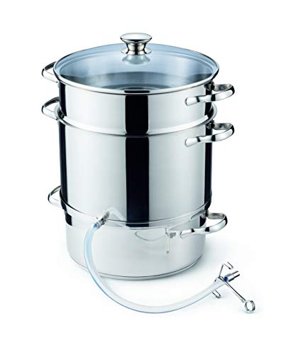 Kelomat, 1984-360, Dampfentsafter, Fruchtkorb 10 Liter , Saftbehälter 3 Liter, Wasserbehälter 5.2, 40 x 33 x 33 cm, Gewicht 4.5 KG, 18/10 Edelstahl, rostfrei, starke Qualität, Induktionstopf, für alle Herdarten geeignet Kelomat, 1984-360, Dampfentsafter, Fruchtkorb 10 Liter , Saftbehälter 3 Liter, Wasserbehälter 5.2, 40 x 33 x 33 cm, Gewicht 4.5 KG, 18/10 Edelstahl, rostfrei, starke Qualität, Induktionstopf, für alle Herdarten geeignet von Kelomat