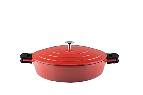 Kelomat, 3545-385, Keramik Schmorpfanne RED INDUKTION, 28 cm Durchmesser, 60.5 x 34.5 x 21 cm, Aluminiumguss, ThermoStahlboden, für Herd und Backofen von Kelomat