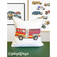 Feuerwehrwagen Kissenbezug, Jungenzimmer Lkw Deko, Jungen Schlafzimmer Dekor, Baufahrzeug Bettwäsche, Kinderzimmer Dekor von KelseyMDesigns