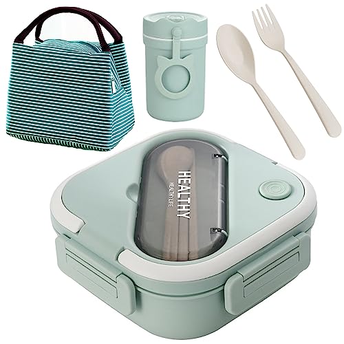 Kelsin 1300ml Bento Box Mit Besteck und Suppentassen Schüler Brotdose mit Fächern Lunch Box Mit isolierter Tasche Mikrowellengeeignet Spülmaschinenfes Entworfen für Schule Büro Picknicks Camping von Kelsin