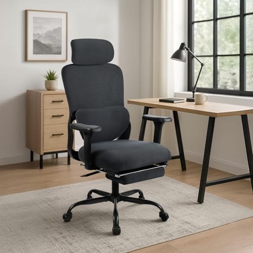 Bürostuhl Ergonomisch Höhenverstellbar, Schreibtischstuhl Homeoffice mit 3D-Armlehnen Kopfstütze Fußablage Lordosenstütze, Drehstuhl mit Wippfunktion Office Chair Arbeitsstuhl bis 150 kg belastbar von Keltorio