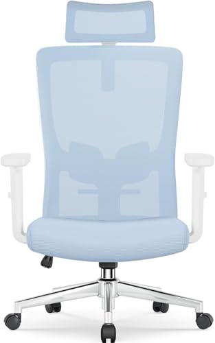 Bürostuhl Ergonomisch mit Lendenwirbelstütze & Wippfunktion | Höhenverstellbarer Schreibtischstuhl Homeoffice Drehstuhl | Computerstuhl Bürosessel Office Chair Bürodrehstuhl Arbeitsstuhl (Blau) von Keltorio