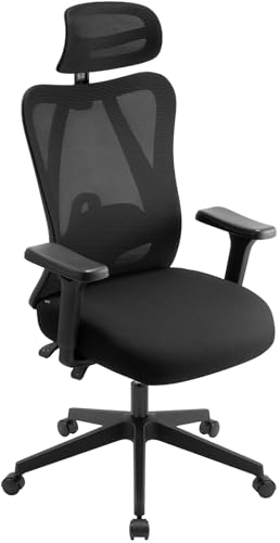 Bürostuhl Ergonomisch mit Wippfunktion, Schreibtischstuhl Höhenverstellbar mit 3D-Armlehnen und Verstellbare Kopfstütze, Homeoffice Stühle Drehstuhl Office Chair Arbeitsstuhl Bürosessel bis 150 KG von Keltorio