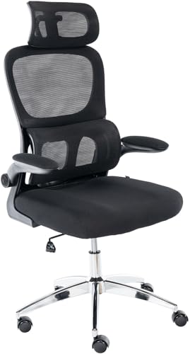 Bürostuhl Ergonomisch mit Wippfunktion, Schreibtischstuhl Höhenverstellbar mit Klappbare Armlehnen und Verstellbarer Kopfstütze, Drehstuhl Office Chair Arbeitsstuhl Bürosessel mit Lordosenstütze von Keltorio