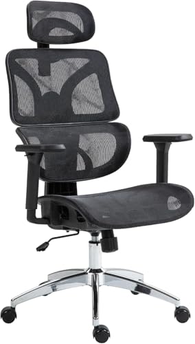 Bürostuhl Ergonomisch mit Wippfunktion, Schreibtischstuhl Höhenverstellbar mit Verstellbarer Kopfstütze und 3D-Armlehnen, Drehstuhl Office Chair Arbeitsstuhl Bürosessel mit Lordosenstütze (schwarz) von Keltorio