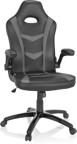 Bürostuhl Höhenverstellbar Chefsessel Gaming Stuhl mit Wippmechanik, Schreibtischstuhl Homeoffice Drehstuhl bis 120kg, Office Chair Computerstuhl Kunstleder PC Stuhl Arbeitsstuhl (Schwarz&Grau) von Keltorio