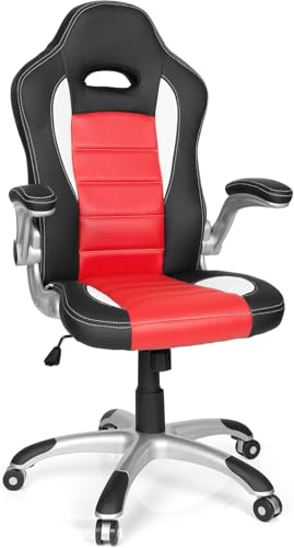 Bürostuhl Höhenverstellbar Chefsessel Gaming Stuhl mit Wippmechanik, Schreibtischstuhl Homeoffice Drehstuhl bis 120kg, Office Chair Computerstuhl Kunstleder PC Stuhl Arbeitsstuhl (Schwarz&Rot) von Keltorio