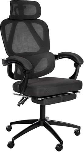 Ergonomischer Bürostuhl Höhenverstellbar mit Kopfstütze und Fußstütze, Schreibtischstuhl Homeoffice mit Lendenwirbelstütze, Office Chair 135° Kippfunktion Wippfunktion Drehstuhl Bürosessel (Schwarz) von Keltorio