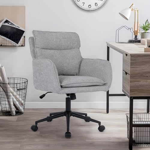 Homeoffice Stuhl Bürostuhl Höhenverstellbar bis 120 kg | Schreibtischstuhl mit Polsterung & 360° Drehfunktion | Drehstuhl Bürosessel aus Webstoff Office Chair Arbeitsstuhl für Büro Schlafzimmer (Grau) von Keltorio
