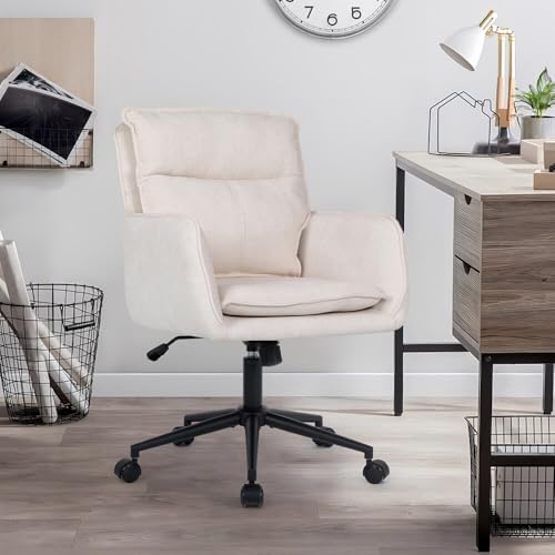 Homeoffice Stuhl Bürostuhl Höhenverstellbar bis 120 kg | Schreibtischstuhl mit Polsterung & 360° Drehfunktion | Drehstuhl aus Webstoff Office Chair Arbeitsstuhl für Büro, Schlafzimmer (Beige) von Keltorio