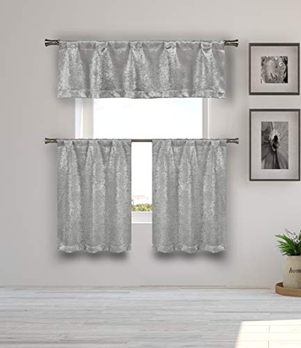 Kelvin Milly Solid Kitchen Curtain & Tier Set, 56x15 (1 Piece) 28x36 (2 Pieces), Silver von Kelvin