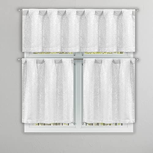 Kelvin Milly Solid Kitchen Curtain & Tier Set, 56x15 (1 Piece) 28x36 (2 Pieces), White von Kelvin