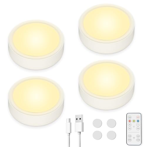 Küchenunterbauleuchte Led lichter mit Fernbedienung, Schrankbeleuchtung Kabellos Aufladbar Led Spots Akku Batteriebetrieben Küchen Unterbauleuchte Küche Vitrinen Glasboden Schrank Lampe Puck Lights von Kelwiriy