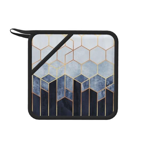 Geometrisches Design in Blau und Gold, Topflappen, Hitzebeständiger Topflappen Küche Silikon Anti-Hot Pad von KemEng