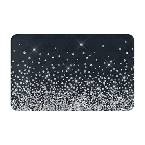 KemEng Schwarz Silber Glitzer Diamant Funkelnd, Weiche Badematte, Fußmatte, Badematte, rutschfeste Bodenmatte, saugfähige Badezimmerunterlage, 49 x 80 cm von KemEng