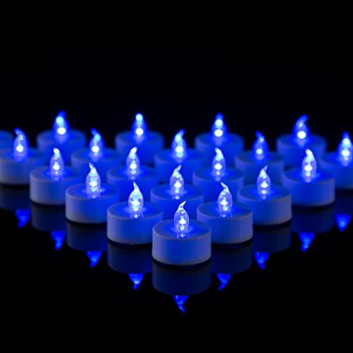 LED Teelichter Bulk, 24 Stück No flammenlose Teelichter mit blauem Licht, Batteriebetriebene gefälschte Kerzen, kein flackerndes Licht von Kemanga