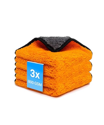 Kemes Mikrofasertücher Auto 3 Stück 800 GSM | 7-Fach Saugstark Poliertuch Handtuch Autopflege und Haushalt | Microfaser Trockentuch weich Polieren - 30 x 30 cm (3PCS) von Kemes