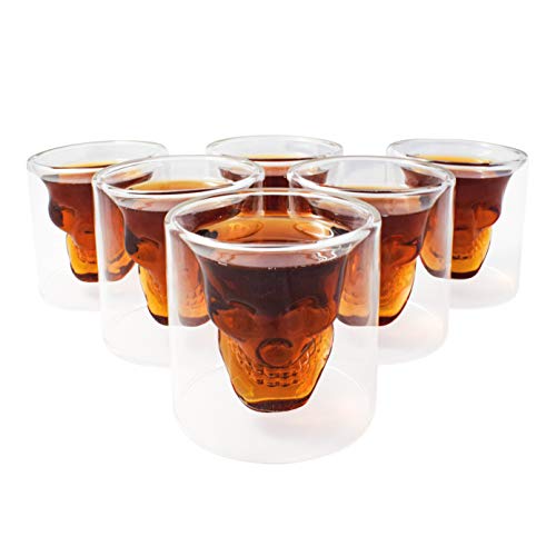 Kemes Totenkopf Gläser Set 6 Stück Totenkopfglas Glas im Totenkopf Design Skull Head Schnapsglas Pinnchen für Vodka Whiskyglas (75 ml) von Kemes