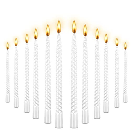 Große metallische Spiralkerze – 25,4 cm metallische, tropffreie Spitzkerze, spiralförmige Kerze, lange Kerzen, Wachs, geruchlose Dinner-Kerze, Brithday-Kerze, spiralförmig, Weiß von Kemladio