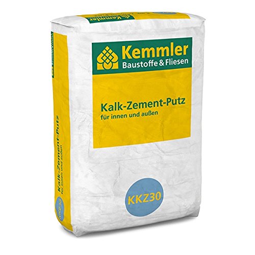 Kemmler Kalk-Zement-Putz KKZ30, Innen- und Außenputz für Wände, Decken, Pfeiler und Trennwände, Körnung 0-1,2 mm - 30 kg/Sack von Kemmler