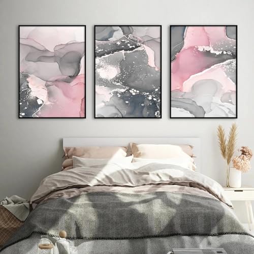Abstrakte rosa graue Marmor-Poster und Kunstdrucke Gemälde im nordischen Stil Leinwand Wand Bilder Bilder Wohnzimmer Schlafzimmer Heimdekoration 50 x 70 cm x 3 ungerahmt von KemneT
