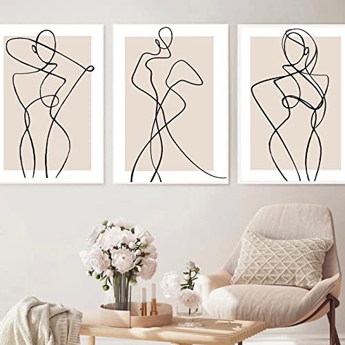 Elegante Frau Körper Nude Line Leinwand Gemälde Poster Kunstdrucke Nordic Minimalistische Wand Bilder Zeichnung Bilder Schlafzimmer Zimmer Home Deko 50x70cmx3 Ungerahmt von KemneT