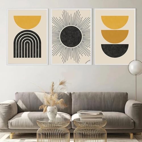 Geometrische Formen aus der Mitte des Jahrhunderts Poster und Kunstdrucke Boho Senfgelb Schwarz Wand Bilder modernes Leinwandgemälde Bild für Wohnzimmer Heimdekoration 50 x 70 cm x 3 ungerahmt von KemneT